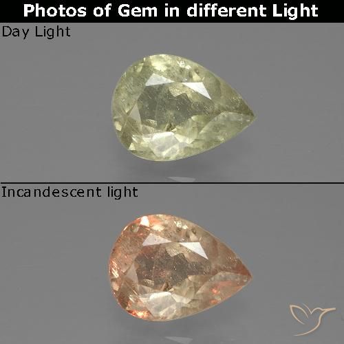 1.25ct 자연스러운 연노랑 색상 변화 디아스포어, 배 모양, SI