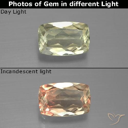 1.29ct 자연스러운 연노랑 색상 변화 디아스포어, 방석, VS