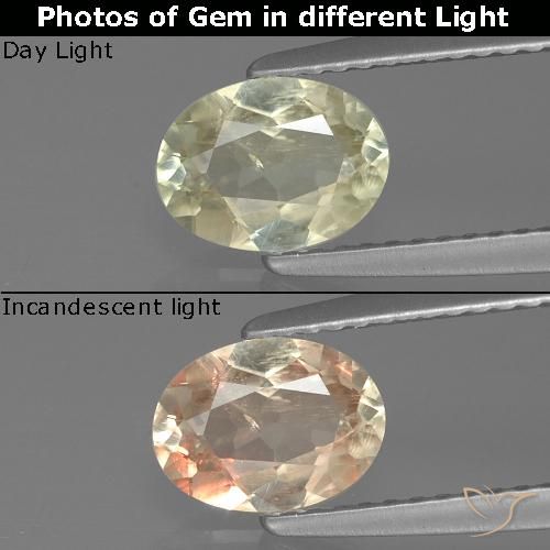 0.98ct 자연스러운 연노랑 색상 변화 디아스포어, 타원형, VS-SI