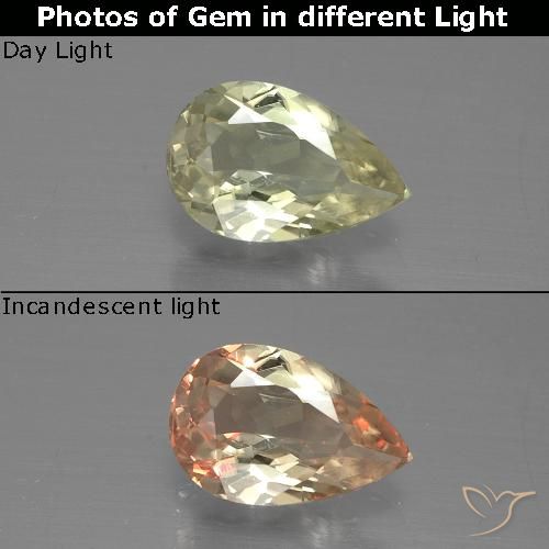 0.94ct 자연스러운 연노랑 색상 변화 디아스포어, 배 모양, VS