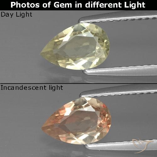0.89ct 자연스러운 연노랑 색상 변화 디아스포어, 배 모양, VVS-VS