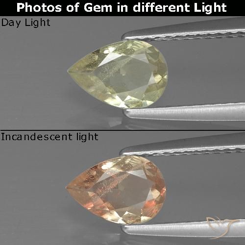0.66ct 자연스러운 연노랑 색상 변화 디아스포어, 배 모양, VS-SI