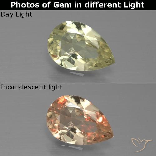 0.92ct 자연스러운 연노랑 색상 변화 디아스포어, 배 모양, VS