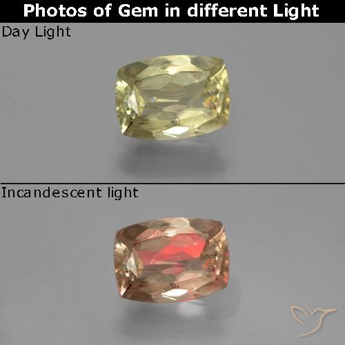 0.84ct 자연스러운 미디엄 옐로우 색상 변화 디아스포어, 방석, SI