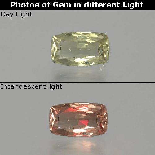1.02캐럿 천연 옅은 노랑 색상 변화 디아스포어, 쿠션 컷, VS-SI