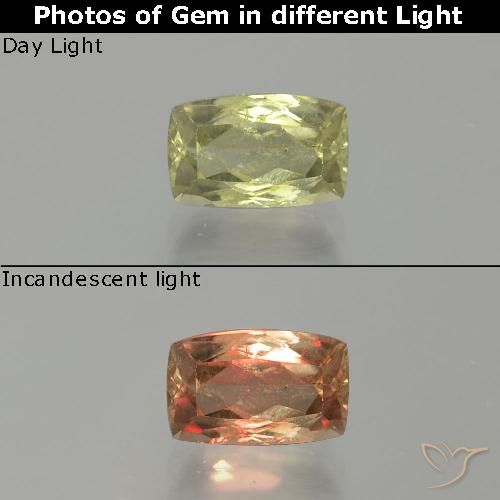 1.15캐럿 천연 옐로우 베이지 색상 변화 디아스포어, 쿠션 컷, SI