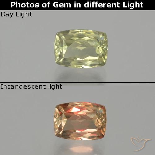 1.22ct 자연스러운 매우 밝은 노란색 색상 변화 디아스포어, 방석, VS-SI