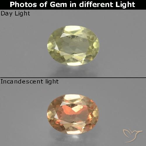 0.66ct 자연스러운 연노랑 색상 변화 디아스포어, 타원형, VS