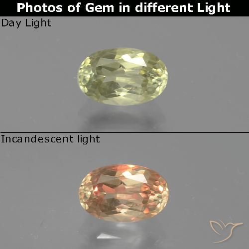 0.79ct 자연스러운 연두색 색상 변화 디아스포어, 타원형, VS