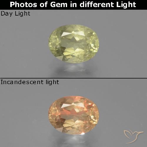 0.75ct 자연스러운 연노랑 색상 변화 디아스포어, 타원형, SI