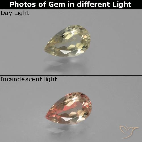 0.74ct 자연스러운 갈황색 색상 변화 디아스포어, 배 모양, VVS-VS
