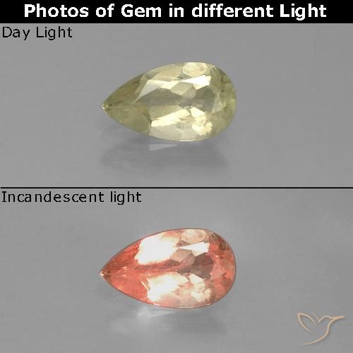 0.90ct 자연스러운 매우 밝은 노란색 색상 변화 디아스포어, 배 모양, VS-SI