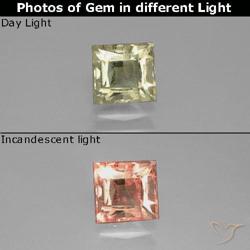 1.06ct 자연스러운 갈황색 색상 변화 디아스포어, 정사각형, VS-SI