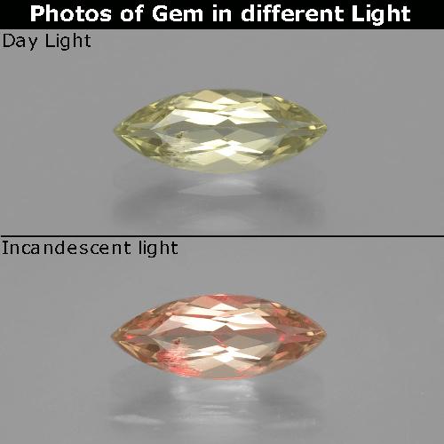 0.97캐럿 천연 매우 연한 옐로우 컬러체인지 디아스포어, 마퀴즈, 10.5×4.1 mm, VS-SI