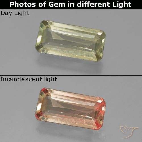 1.10ct 자연스러운 옐로우 베이지 색상 변화 디아스포어, 에메랄드 컷, VS-SI