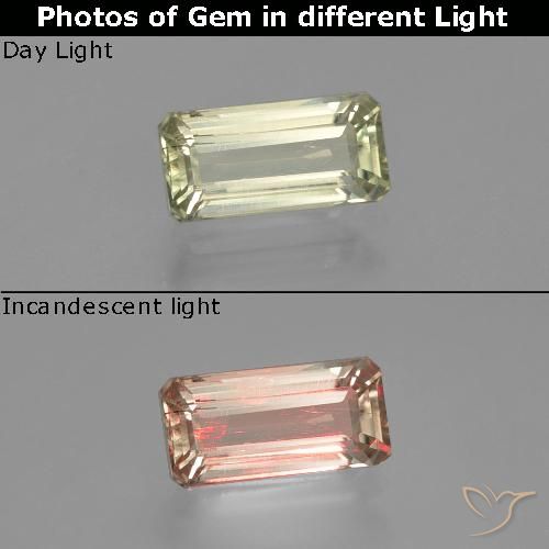 1.19ct 자연스러운 옅은 노랑 색상 변화 디아스포어, 에메랄드 컷, VS