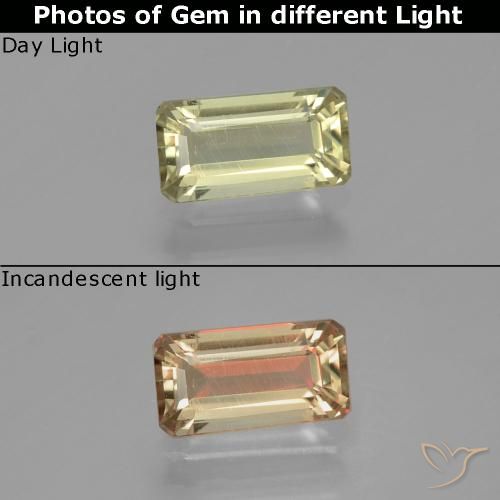 1.12ct 자연스러운 연노랑 색상 변화 디아스포어, 에메랄드 컷, VS