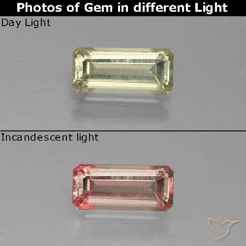 1.22ct 자연스러운 옅은 노랑 색상 변화 디아스포어, 에메랄드 컷, VS-SI