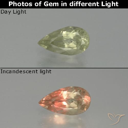 1.26ct 자연스러운 연노랑 색상 변화 디아스포어, 배 모양, SI
