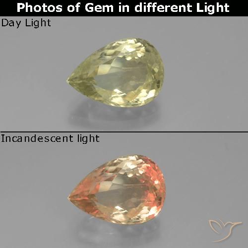 3.24ct 자연스러운 매우 옅은 노란색 색상 변화 디아스포어, 배 모양, VS-SI
