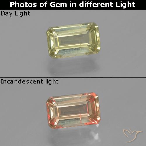 1.06ct 자연스러운 미디엄 옐로우 색상 변화 디아스포어, 에메랄드 컷, VS-SI