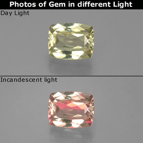 1.00캐럿 천연 그린/핑크 컬러체인지 디아스포어, 쿠션 컷, 6.6×5.2 mm, VVS-VS
