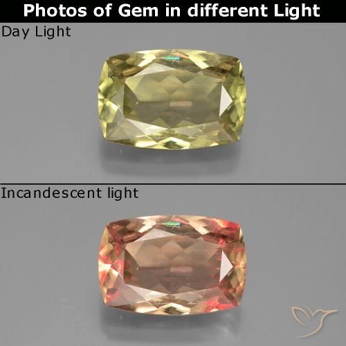 4.89ct 자연스러운 미디엄 옐로우 색상 변화 디아스포어, 방석, SI