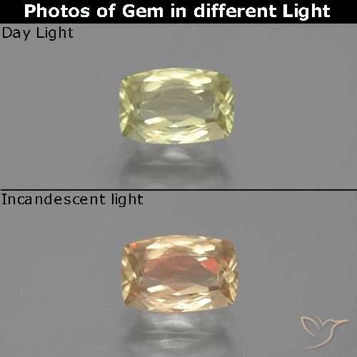 0.93ct 자연스러운 연노랑 색상 변화 디아스포어, 방석, VVS-VS