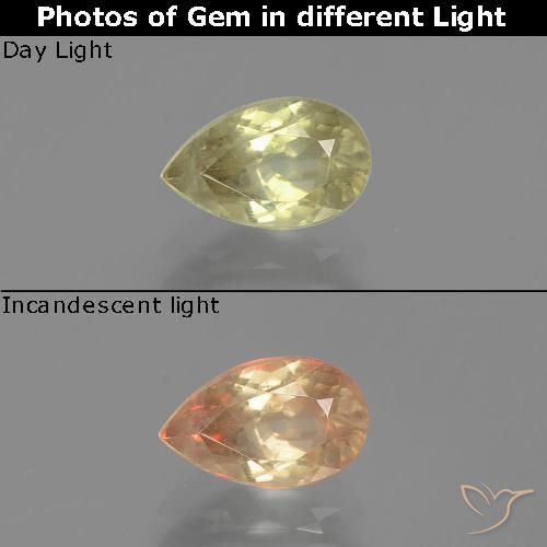 1.13ct 자연스러운 매우 밝은 노란색 색상 변화 디아스포어, 배 모양, VS-SI