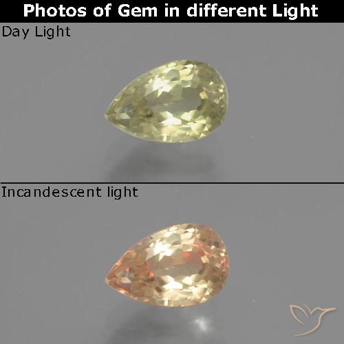 1.10ct 자연스러운 매우 밝은 노란색 색상 변화 디아스포어, 배 모양, VS
