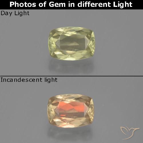 1.18ct 자연스러운 매우 밝은 노란색 색상 변화 디아스포어, 방석, VS
