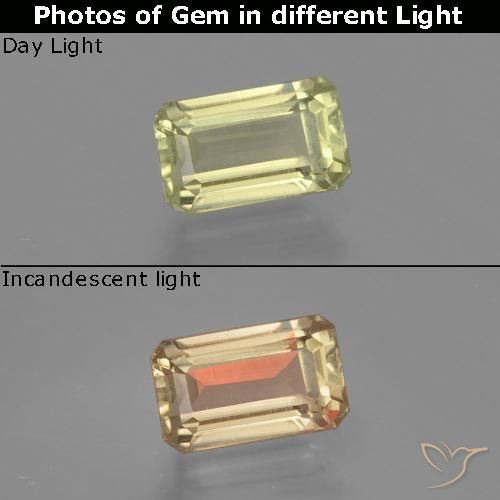 0.93ct 자연스러운 매우 밝은 노란색 색상 변화 디아스포어, 에메랄드 컷, VVS-VS