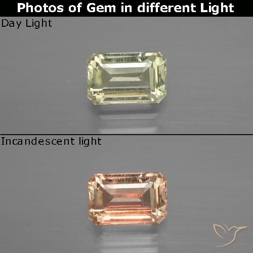 1.17ct 자연스러운 연노랑 색상 변화 디아스포어, 에메랄드 컷, VS-SI