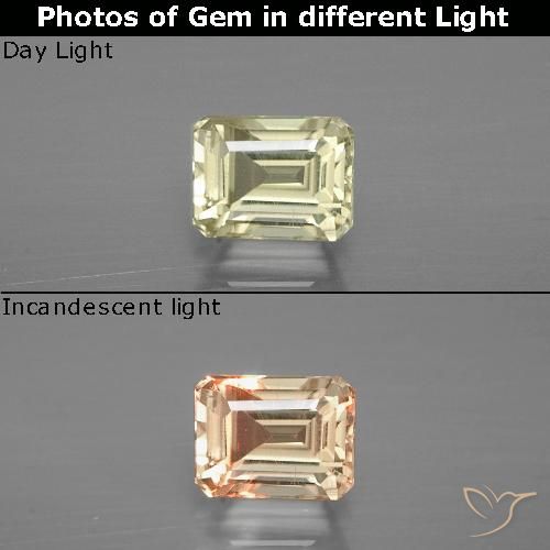 1.14ct 자연스러운 연노랑 색상 변화 디아스포어, 에메랄드 컷, VVS-VS