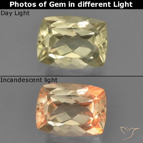 1.12ct 자연스러운 옅은 노랑 색상 변화 디아스포어, 방석, VVS-VS