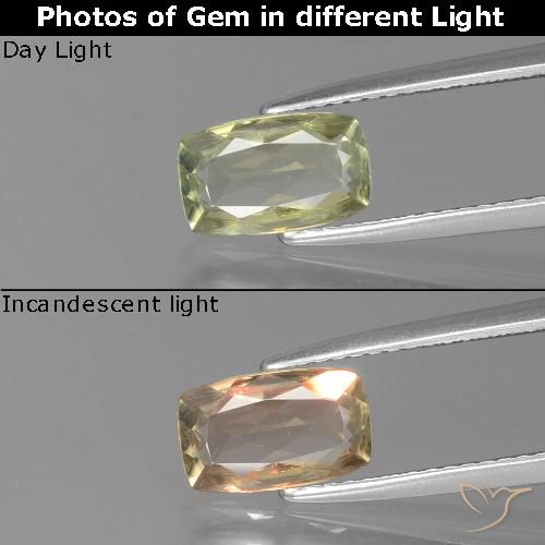 1.05ct 자연스러운 매우 밝은 노란색 색상 변화 디아스포어, 방석, VS-SI