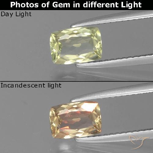 1.13ct 자연스러운 매우 밝은 노란색 색상 변화 디아스포어, 방석, VVS