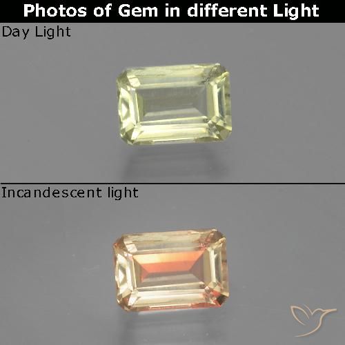 1.18ct 자연스러운 매우 밝은 노란색 색상 변화 디아스포어, 에메랄드 컷, VS