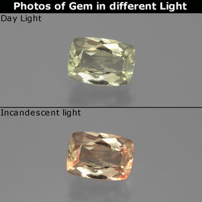 1.14캐럿 천연 그린/핑크 컬러체인지 디아스포어, 쿠션 컷, 7.4×5.2 mm, VS-SI
