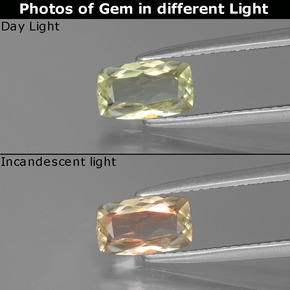 1.08캐럿 천연 녹색에서 분홍색으로 색상 변화 디아스포어, 쿠션 컷, VVS-VS