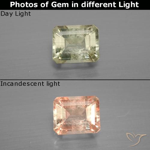 0.88ct 자연스러운 연노랑 색상 변화 디아스포어, 에메랄드 컷, SI
