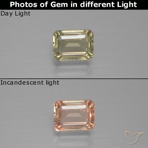 1.23ct 자연스러운 갈황색 색상 변화 디아스포어, 에메랄드 컷, VS