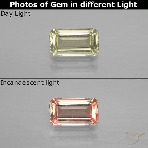 0.94ct 자연스러운 밝은 노란색 녹색 색상 변화 디아스포어, 에메랄드 컷, VS