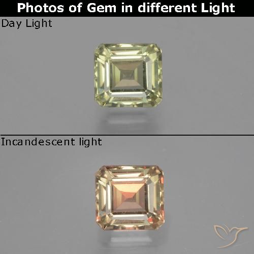 1.12ct 자연스러운 매우 밝은 노란색 색상 변화 디아스포어, 에메랄드 컷, VS