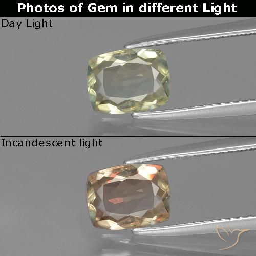 1.14ct 자연스러운 연노랑 색상 변화 디아스포어, 방석, VS