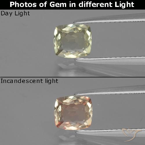 1.05ct 자연스러운 매우 밝은 노란색 색상 변화 디아스포어, 방석, VVS-VS