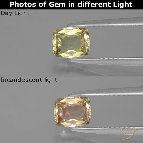 1.06ct 자연스러운 연노랑 색상 변화 디아스포어, 방석, VS