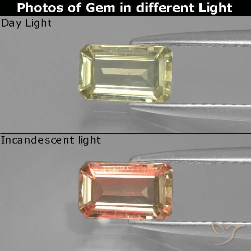 0.93ct 자연스러운 매우 밝은 노란색 색상 변화 디아스포어, 에메랄드 컷, VS