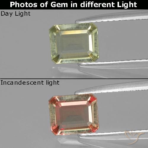 0.90ct 자연스러운 옅은 노랑 색상 변화 디아스포어, 에메랄드 컷, VVS-VS