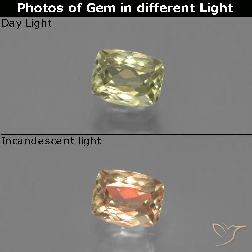 1.31ct 자연스러운 연두색 색상 변화 디아스포어, 방석, VS